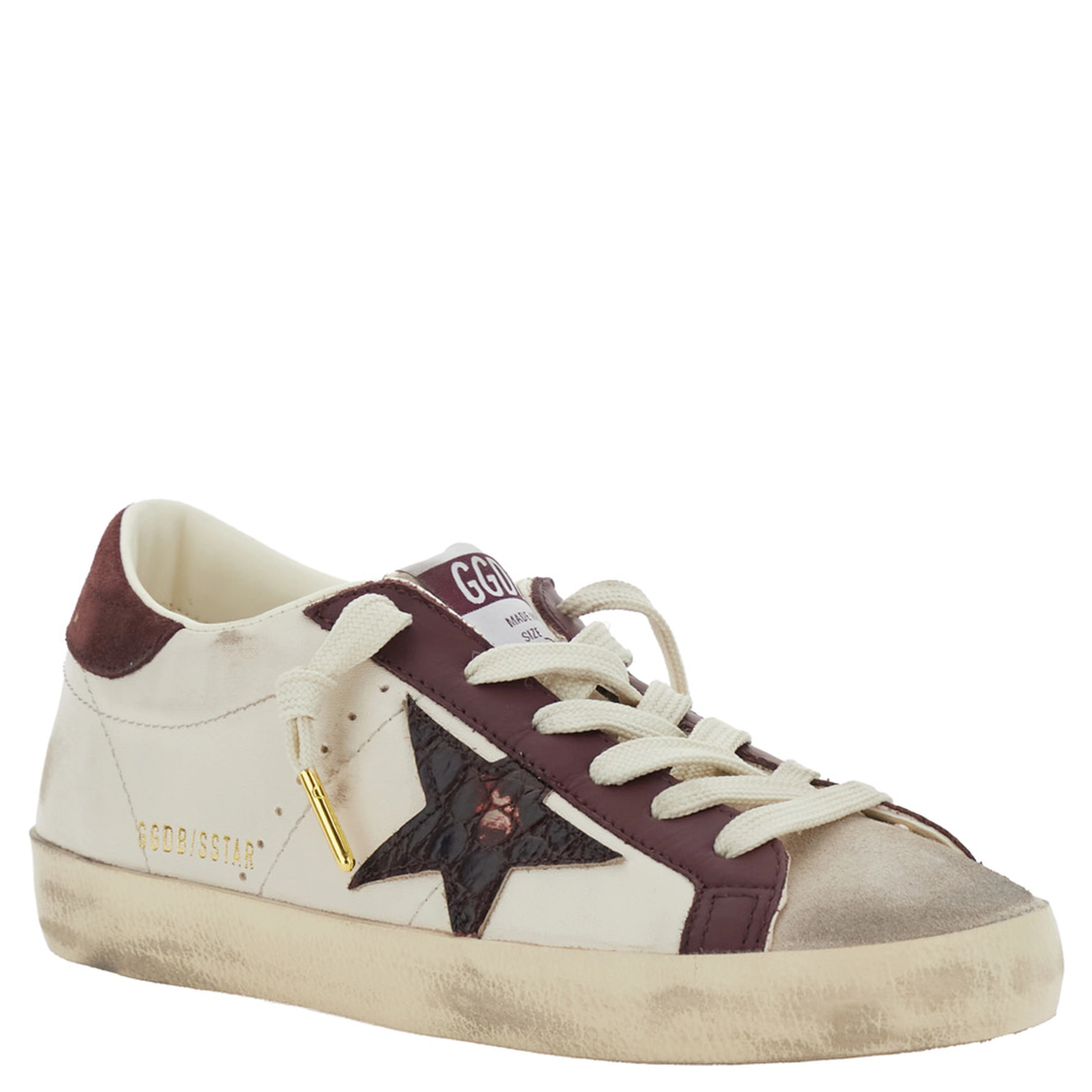 Superstar White Low Top Sneakers with Star Patch on the Side in Leather for Women
