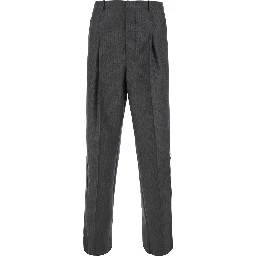Grey Pants with all-over stripe motif and zip pockets on the legs in wool and mohair for men