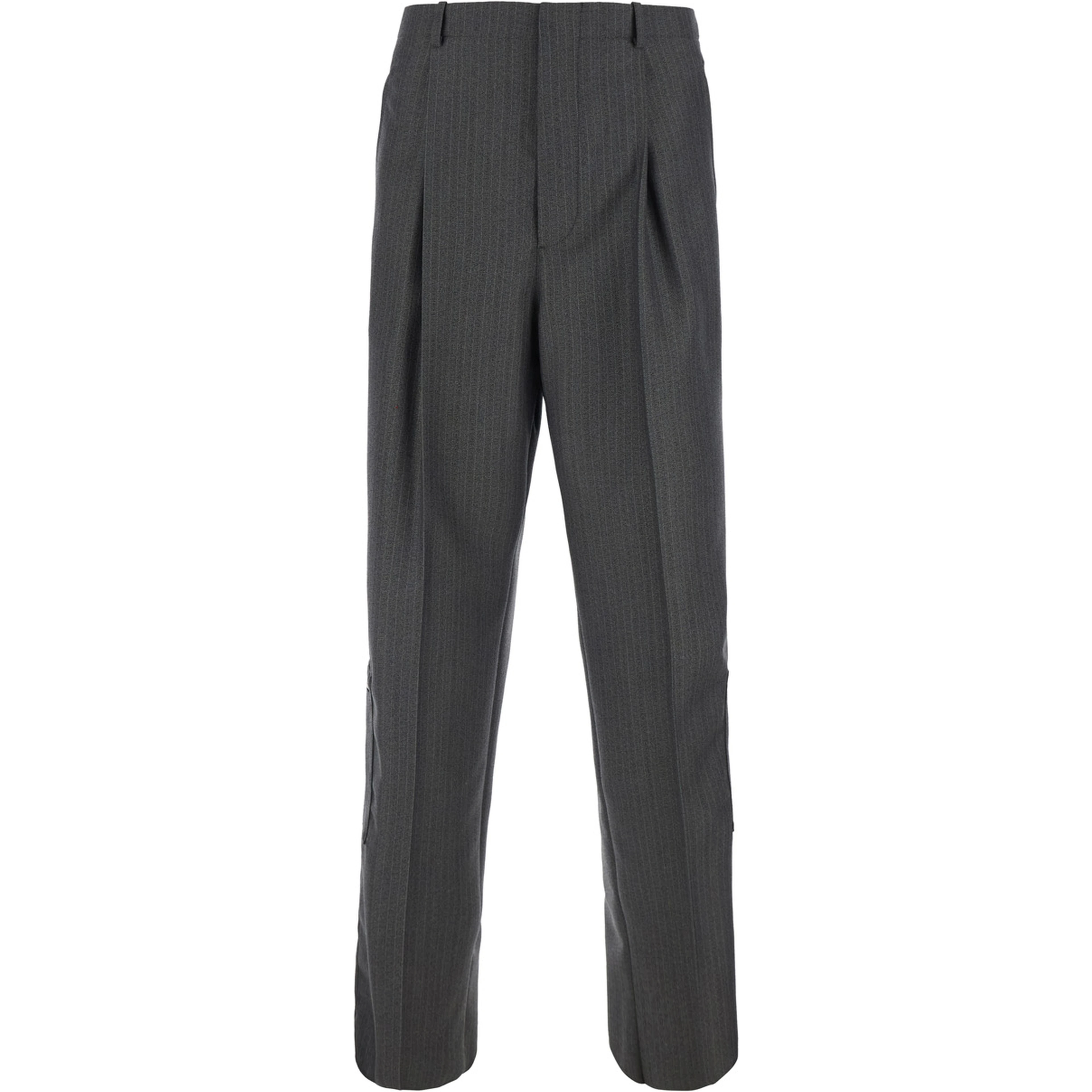 Grey Pants with all-over stripe motif and zip pockets on the legs in wool and mohair for men