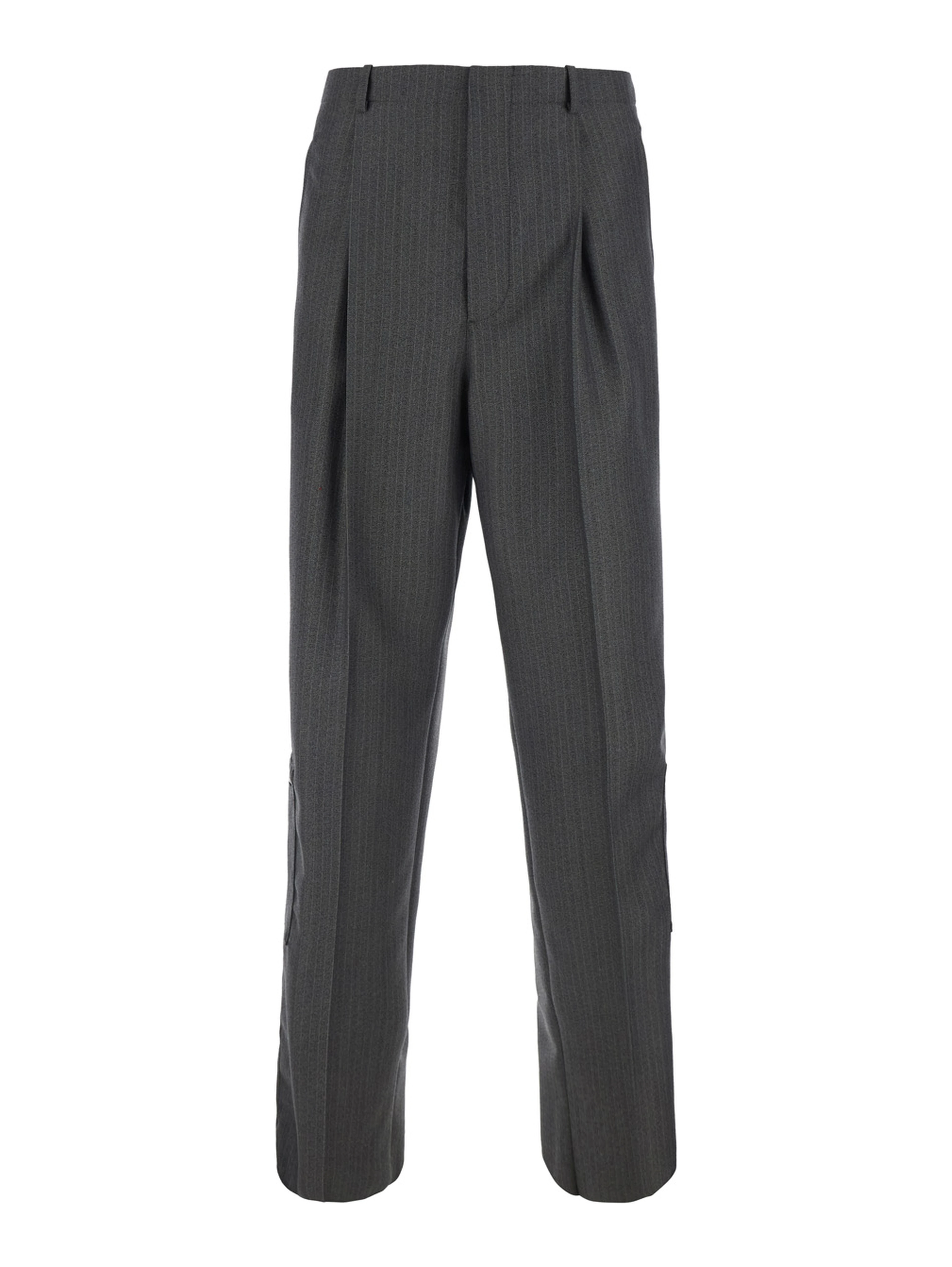 Grey Pants with all-over stripe motif and zip pockets on the legs in wool and mohair for men