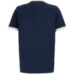 Blue Crew Neck T-Shirt with Logo lettering on the Front in Cotton for Men