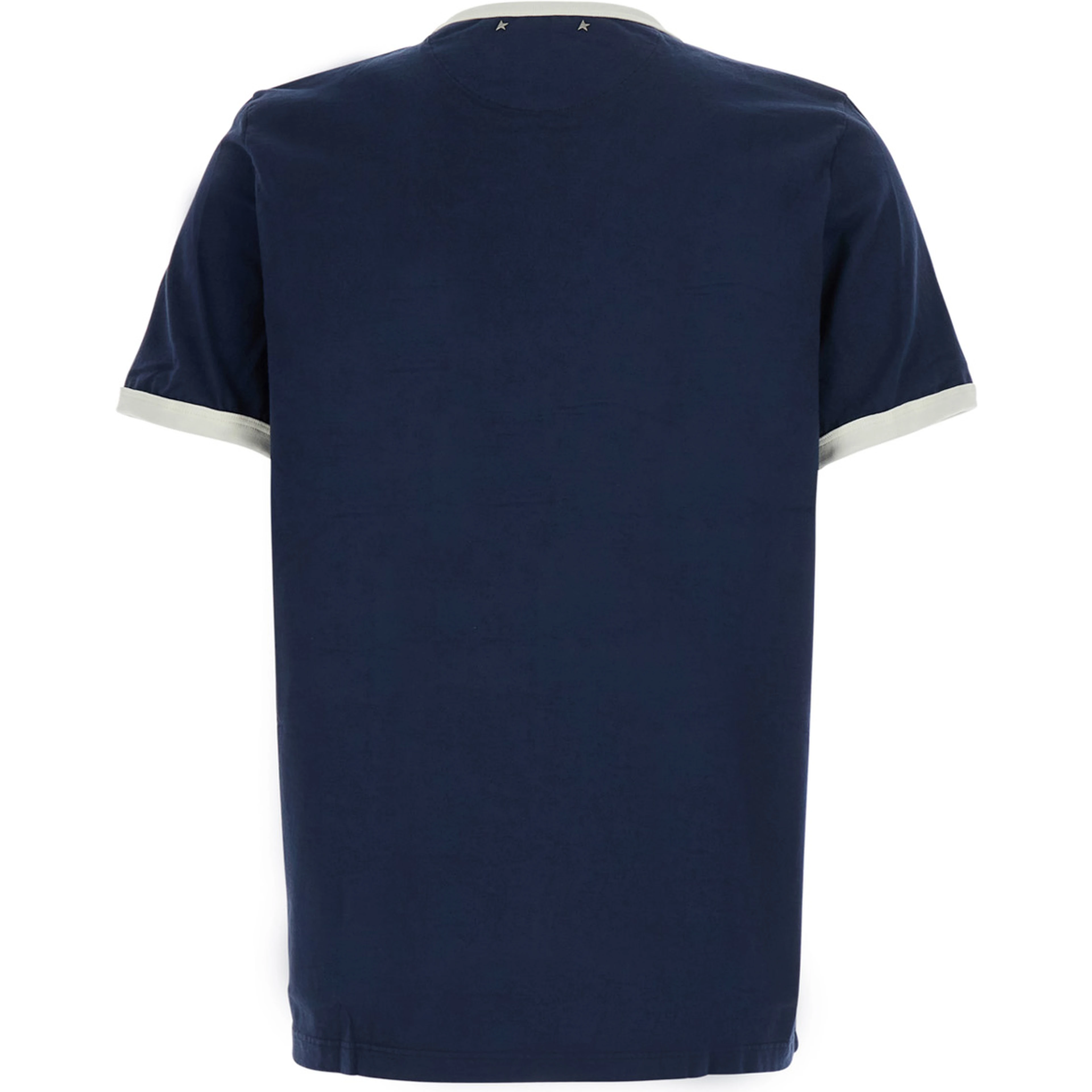Blue Crew Neck T-Shirt with Logo lettering on the Front in Cotton for Men