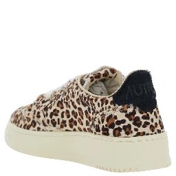 Medalist Brown Sneakers with leopard motif and logo lettering patch on the tongue in leather for women