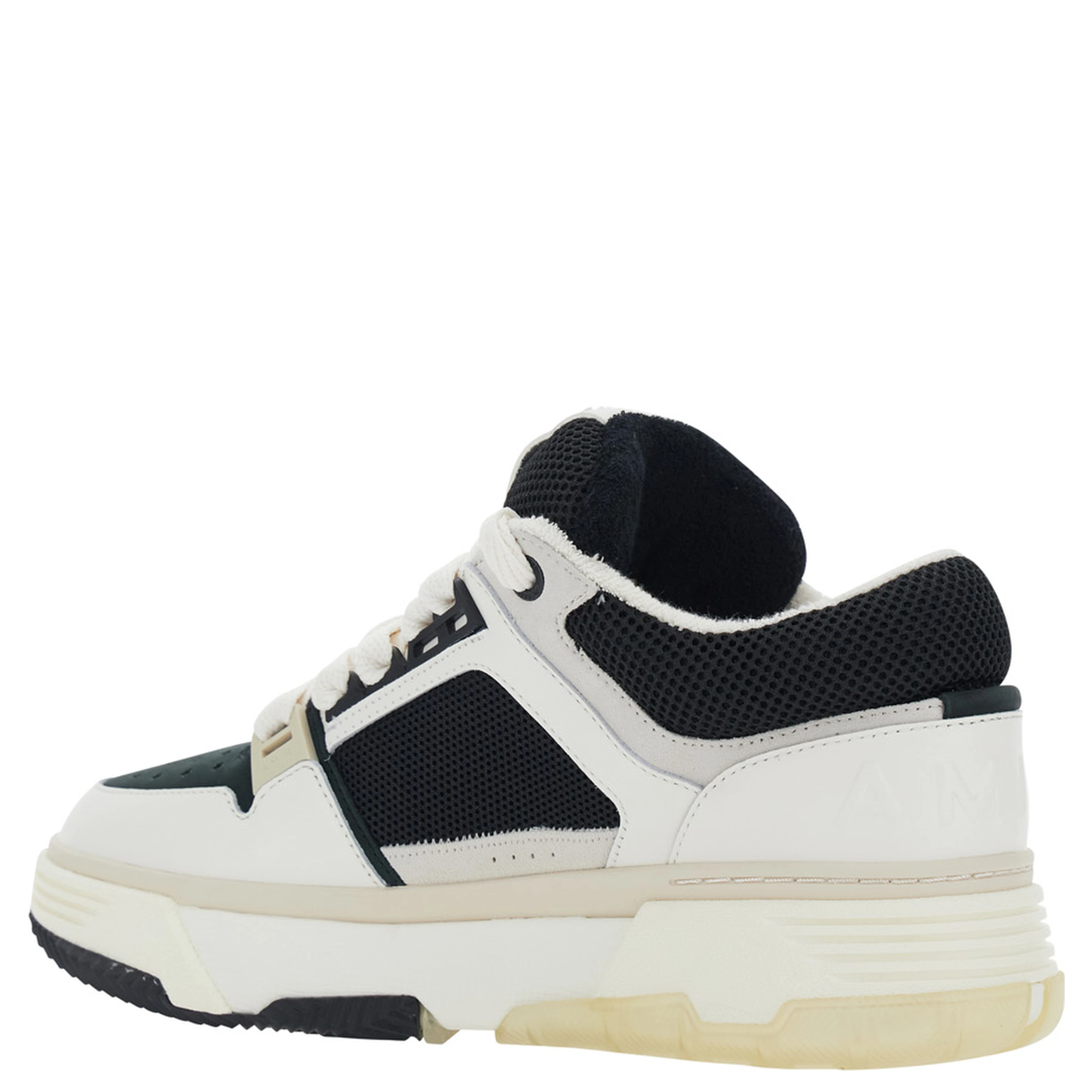 White and Black Chunky Sneakers with Logo Detail in Mix of Leather and Tech Fabrics for Men