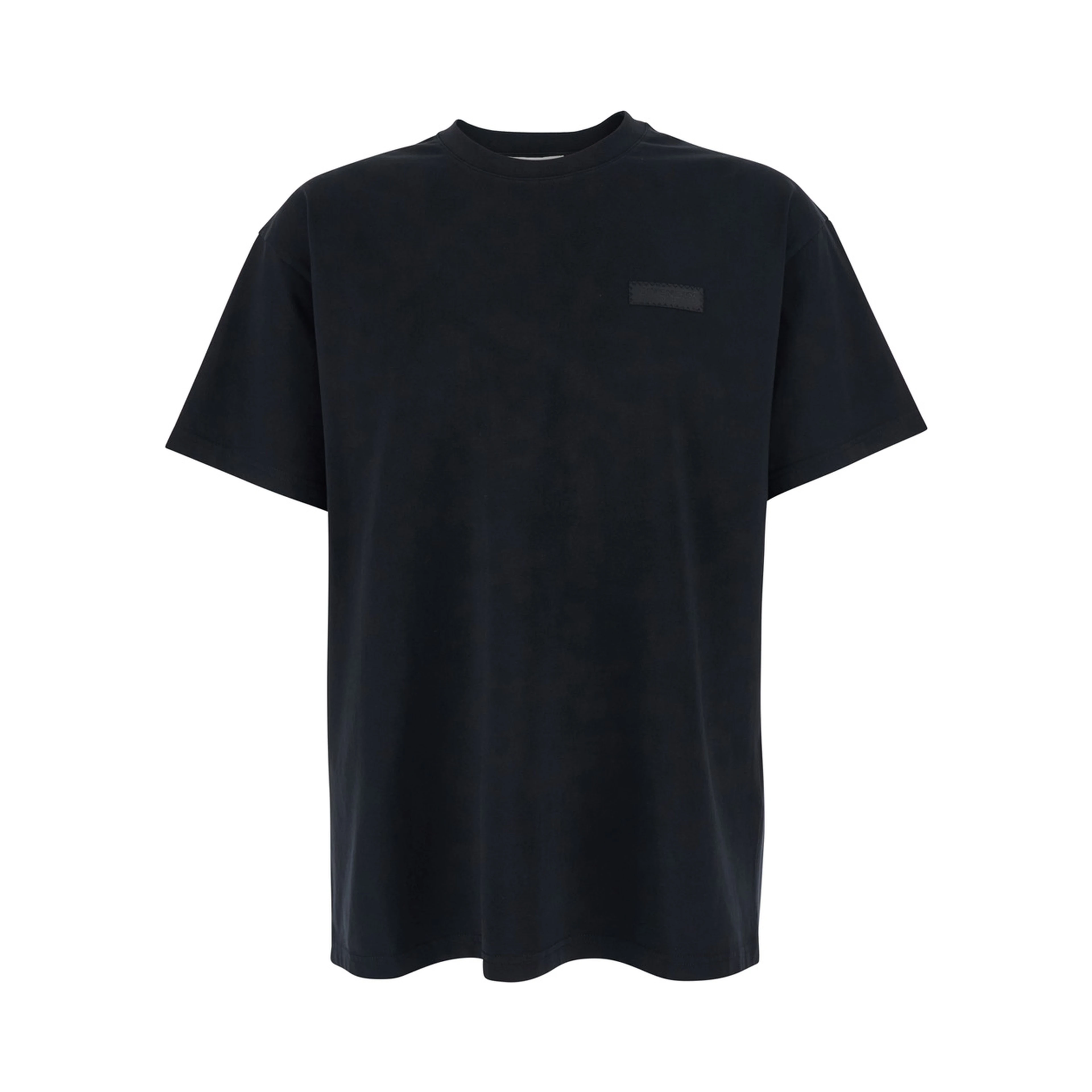 T-Shirt with Logo Patch on Chest in Black Cotton Men