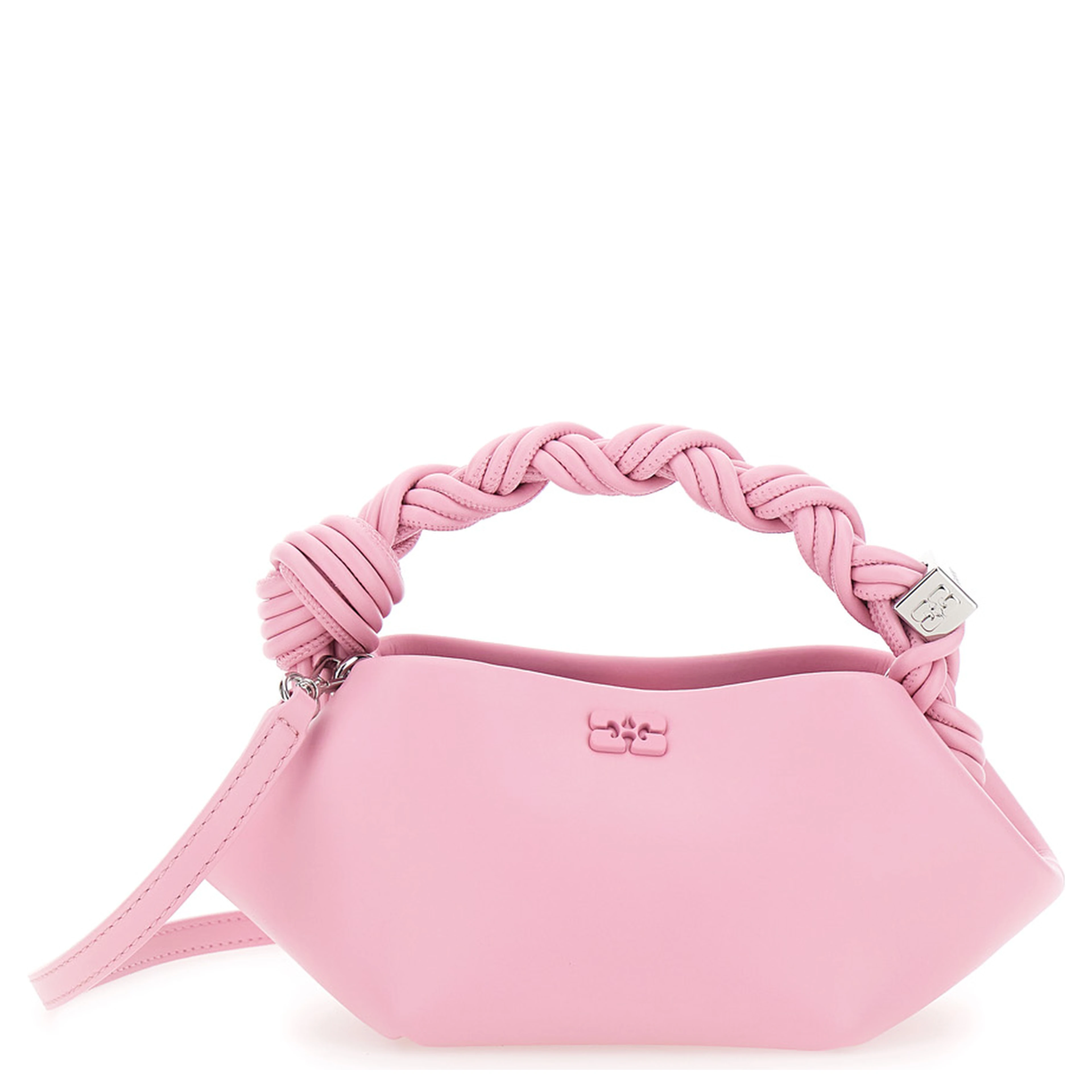 Bou Pink Mini Handbag with Butterfly Plaque on the Front and Adjustable and Removable Strap in Leather Blend for Women