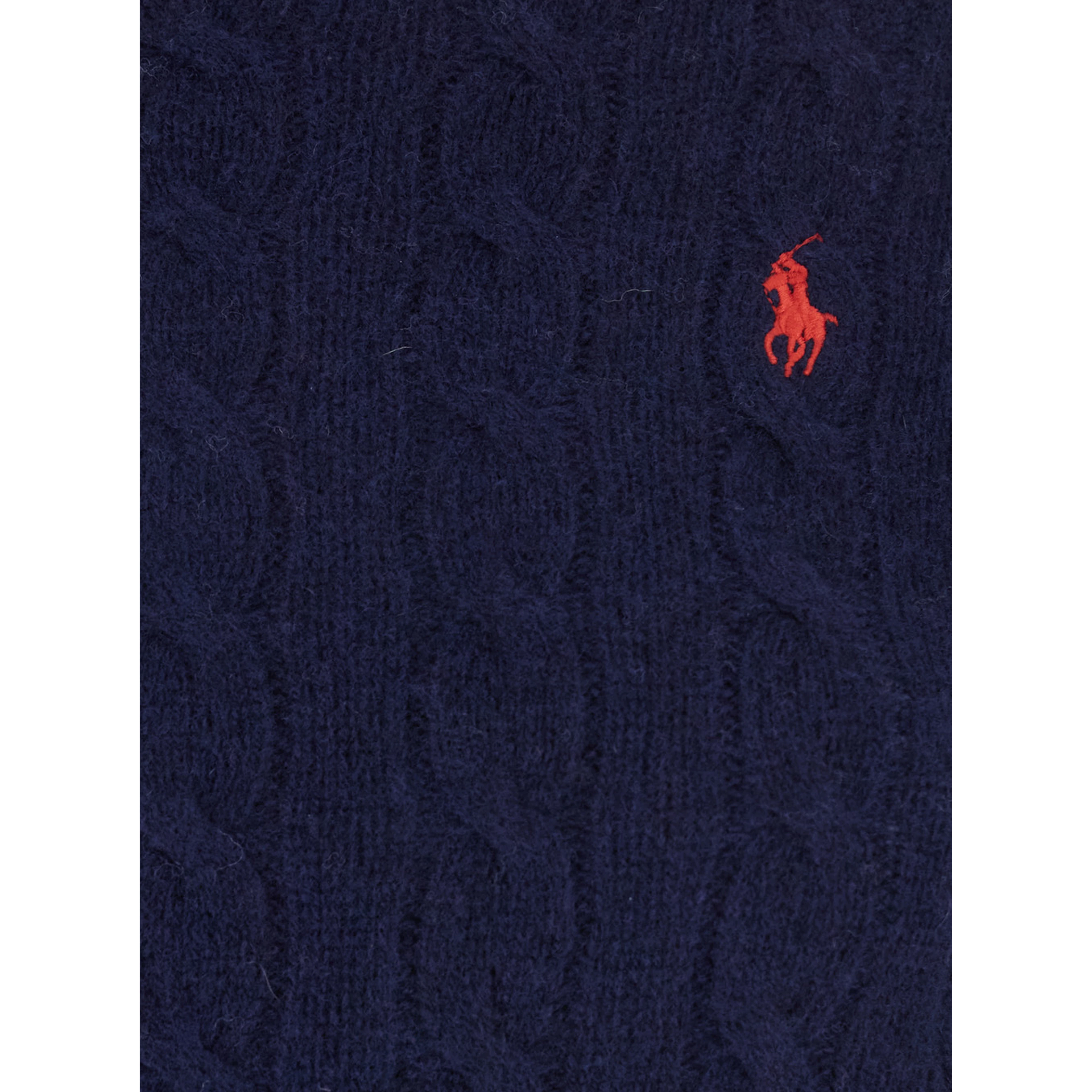 Blue Crewneck Sweater with Pony Embroidery on the Front and Cable Knit in Wool and Cashmere for Women