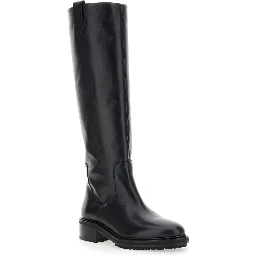 Knee-High Boots Henry Slip-On in Black Leather for Women
