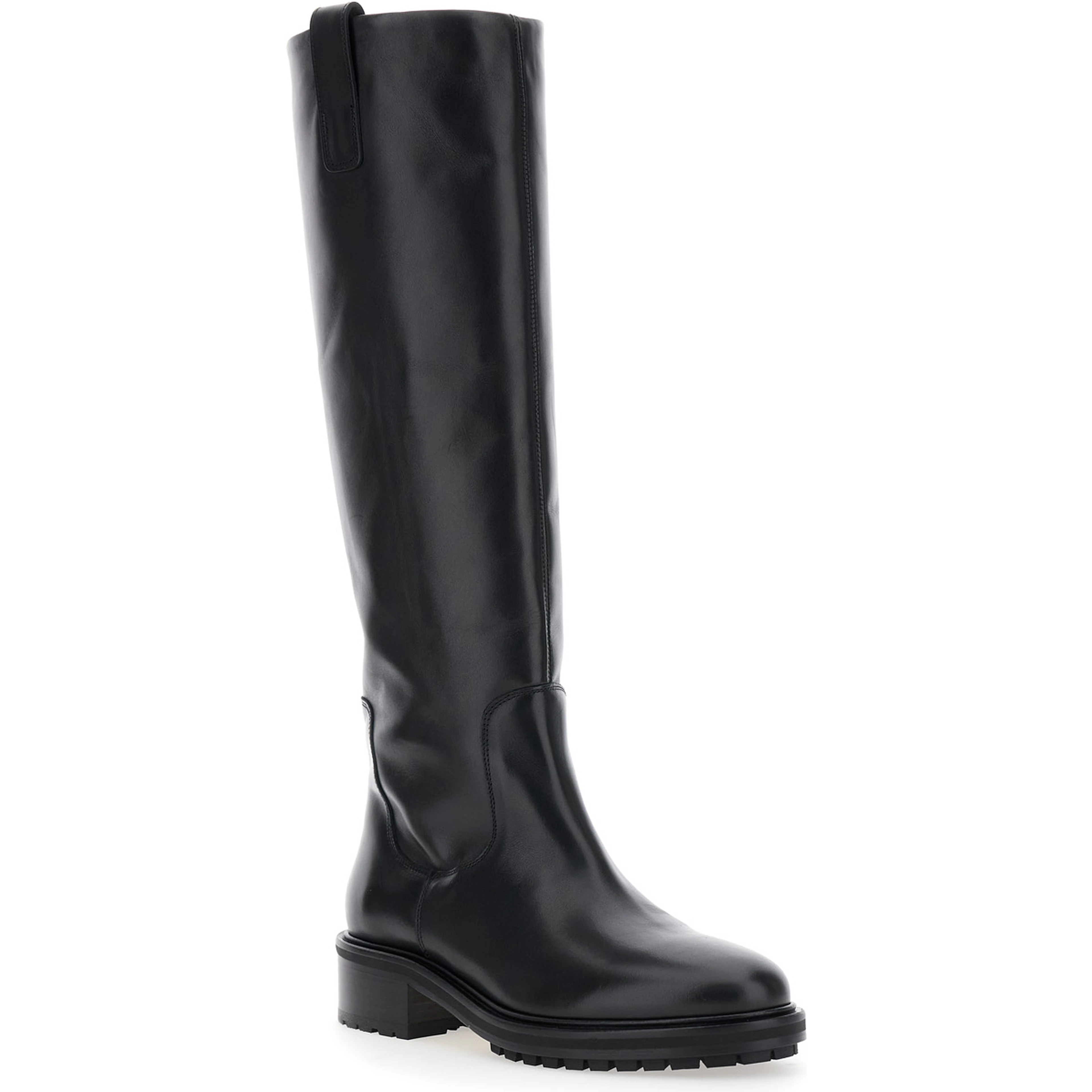Knee-High Boots Henry Slip-On in Black Leather for Women