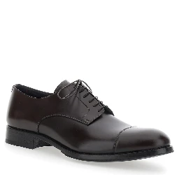Brown Lace-up shoes with almond toe and front lace-up closure in smooth leather for men