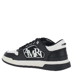 Black and White Low Top Sneakers with Logo Patch on the Tongue and Side in Leather and Fabric for Men