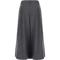Grey Midi Skirt with Button Closure on the Side and Monil detail on the Belt Loops in Wool Blend for Women