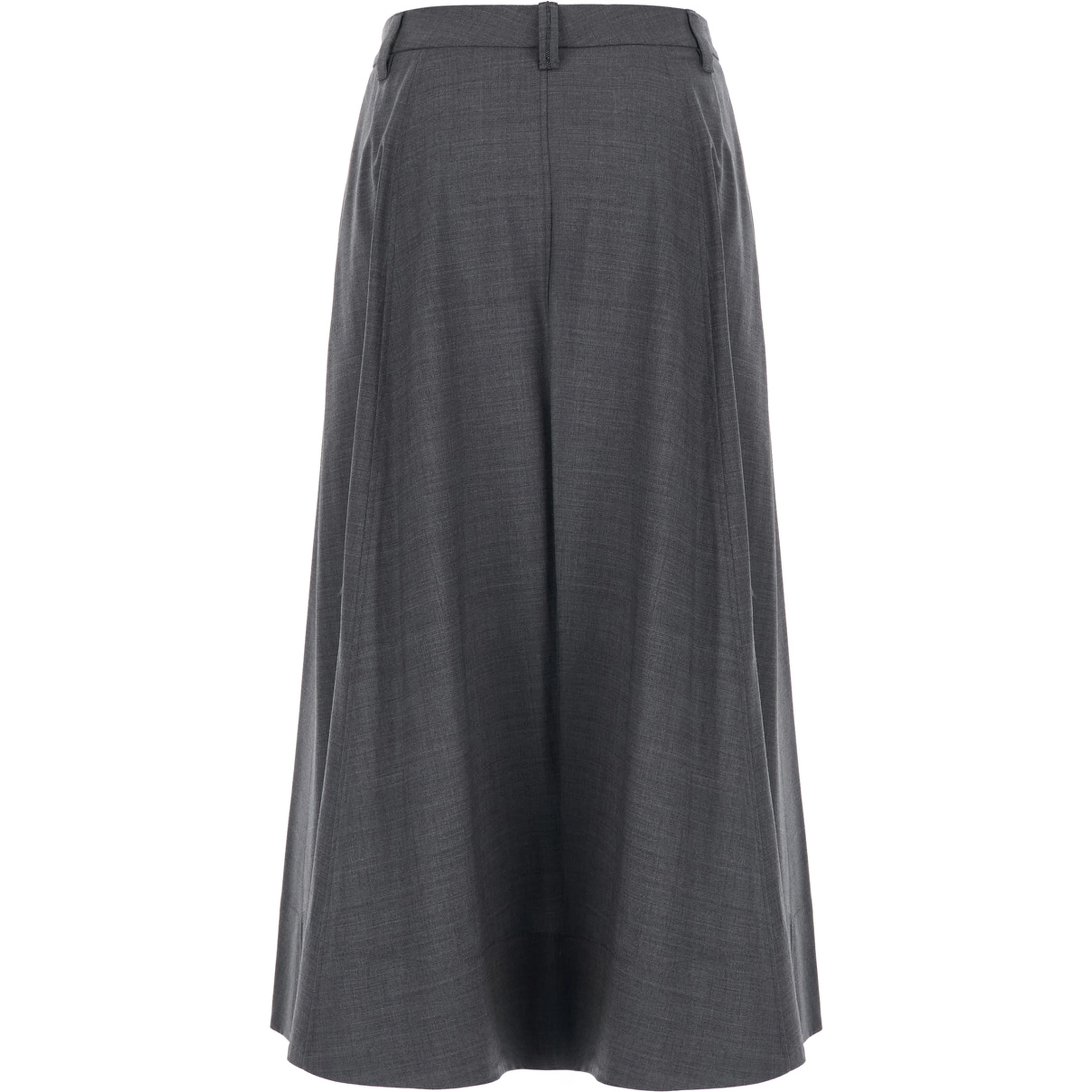 Grey Midi Skirt with Button Closure on the Side and Monil detail on the Belt Loops in Wool Blend for Women