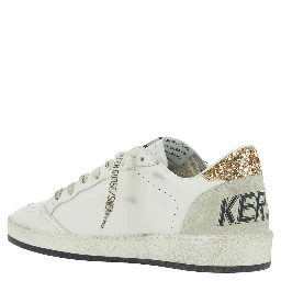 Sneaker Ballstar Low Top with Star Patch with Glitter and Glitter Heel and Logo Lettering in White Leather Women