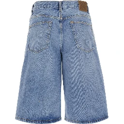 Light Blue Knee-Length Shorts with Logo Patch on the Back and Faded Effect in Denim for Women
