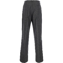 Grey Pants with all-over stripe motif and zip pockets on the legs in wool and mohair for men