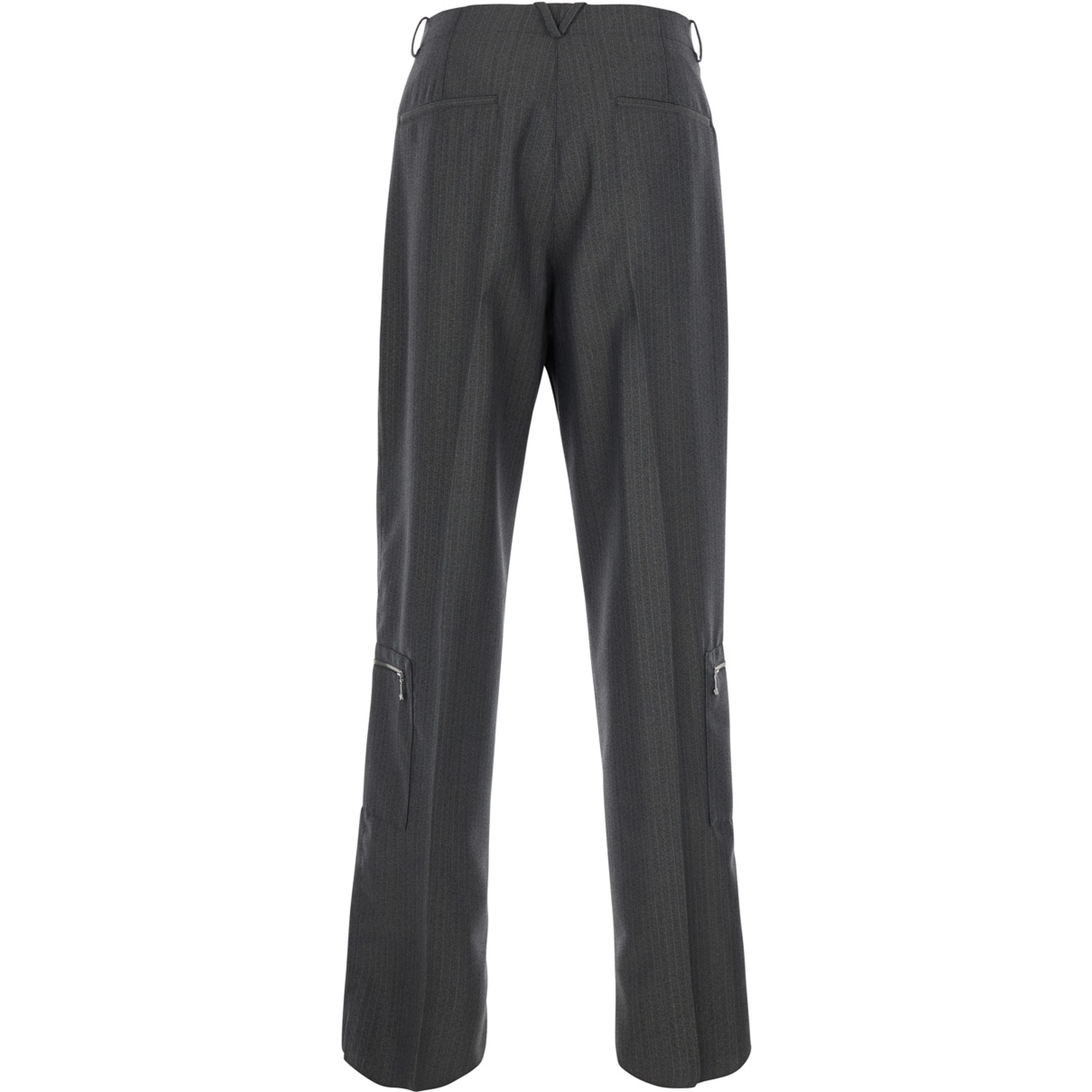 Grey Pants with all-over stripe motif and zip pockets on the legs in wool and mohair for men