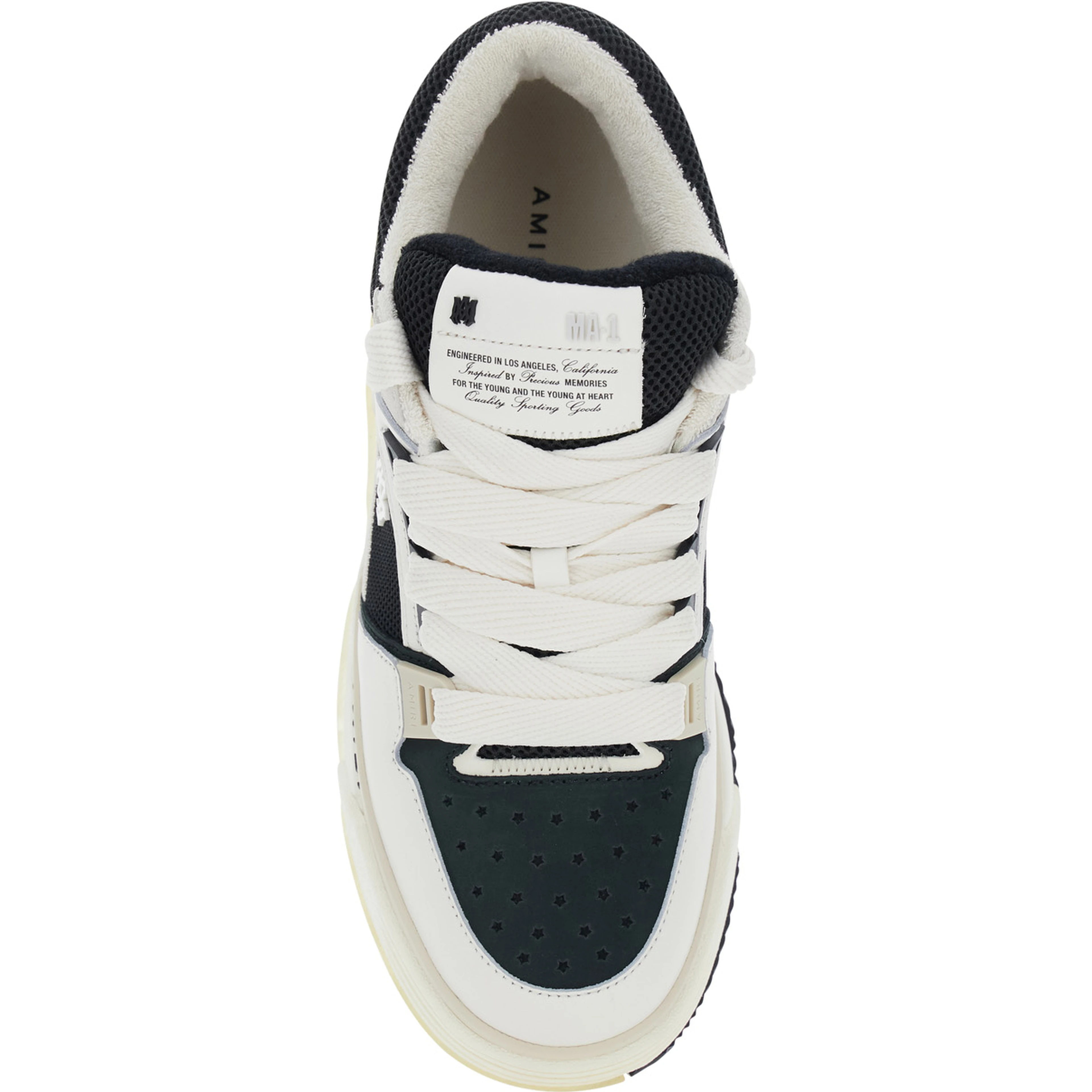 White and Black Chunky Sneakers with Logo Detail in Mix of Leather and Tech Fabrics for Men