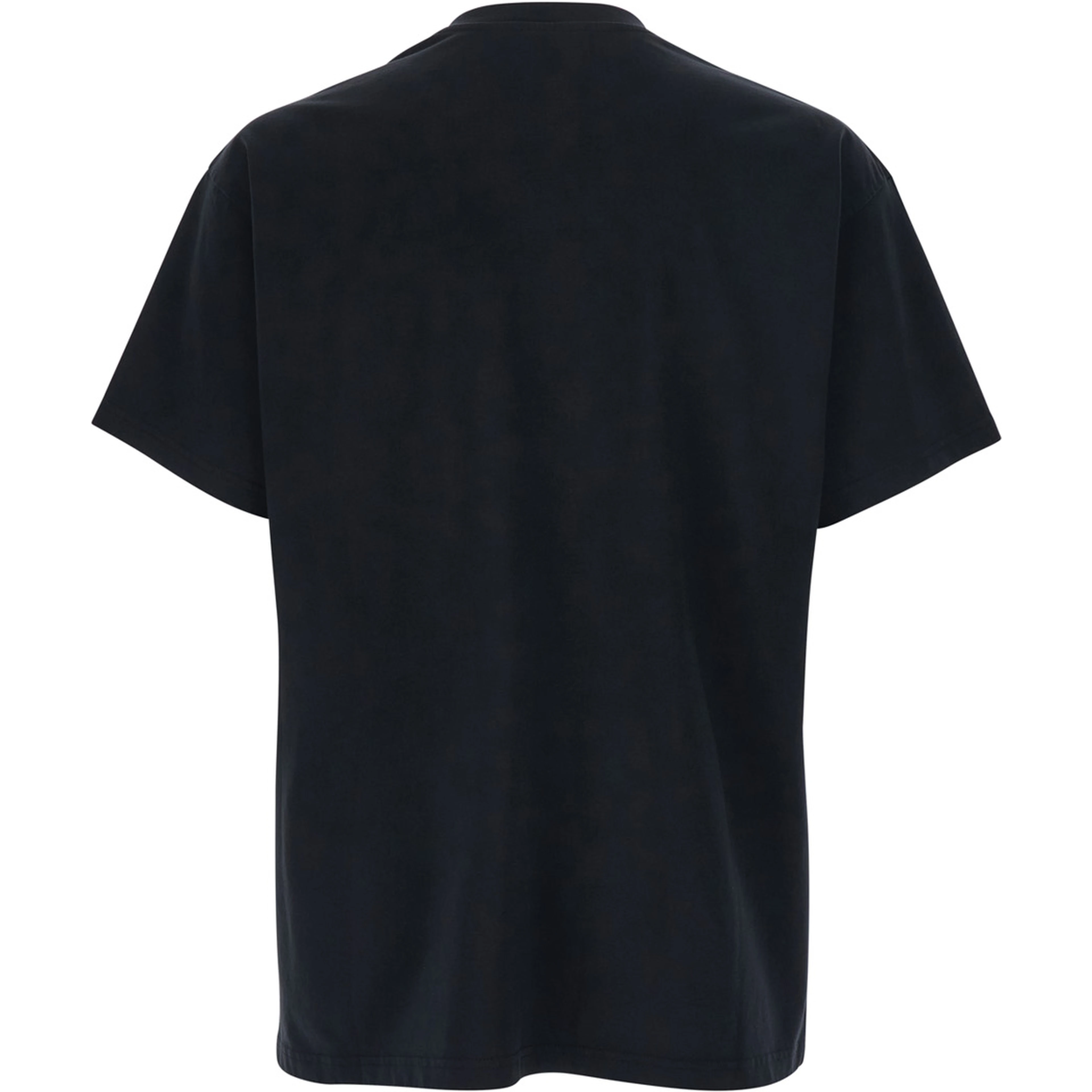 T-Shirt with Logo Patch on Chest in Black Cotton Men