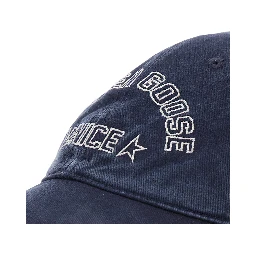 blue Hat with embossed logo lettering on the front in cotton for men
