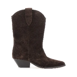Brown Suede Low Block Heel Ankle Boots Duerto for Women