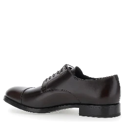 Brown Lace-up shoes with almond toe and front lace-up closure in smooth leather for men