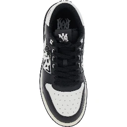 Black and White Low Top Sneakers with Logo Patch on the Tongue and Side in Leather and Fabric for Men
