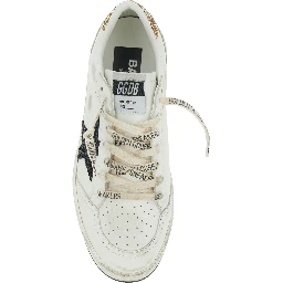 Sneaker Ballstar Low Top with Star Patch with Glitter and Glitter Heel and Logo Lettering in White Leather Women