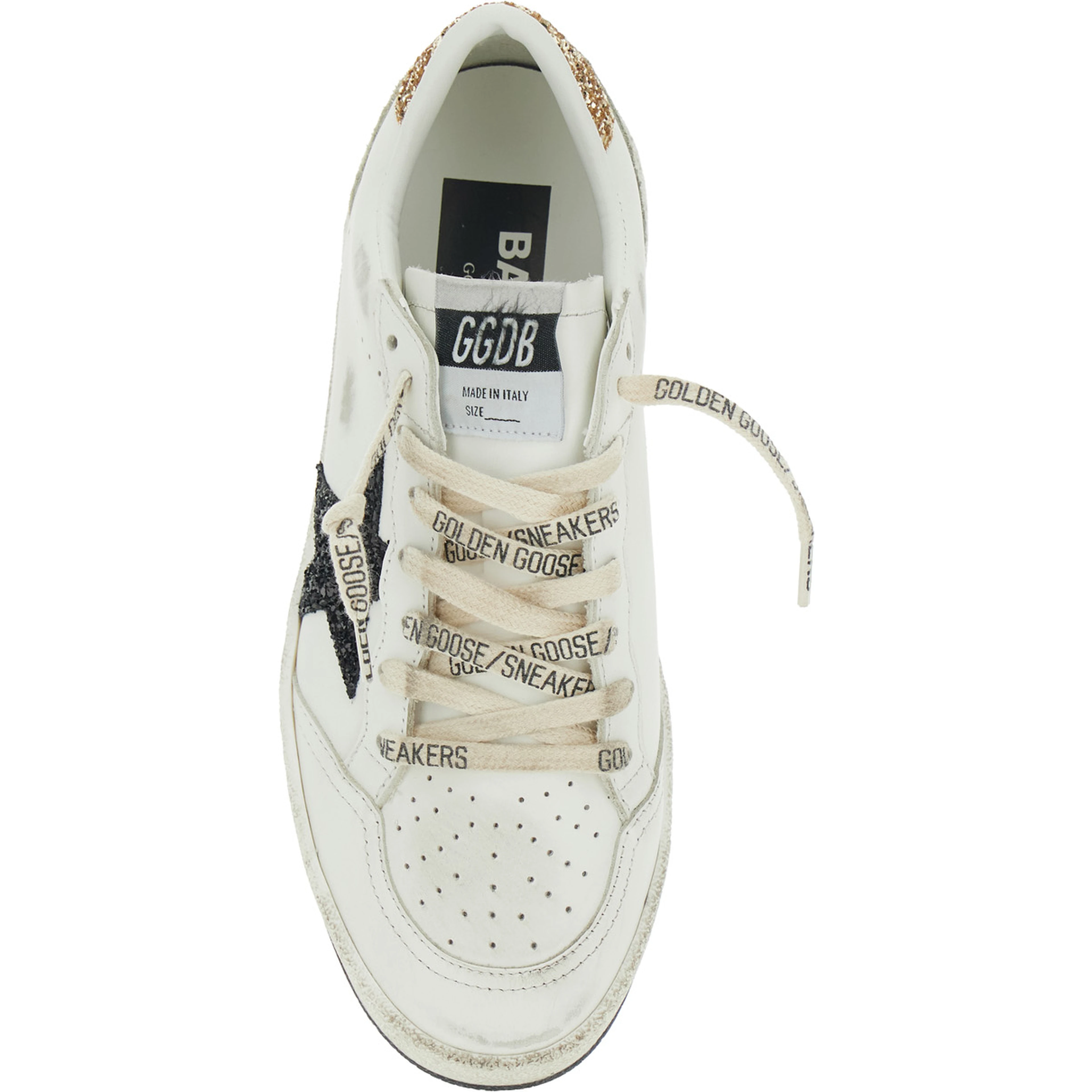 Sneaker Ballstar Low Top with Star Patch with Glitter and Glitter Heel and Logo Lettering in White Leather Women