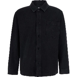 Black Shirt with classic collar and Cassandre embroidery on the front in cotton for men