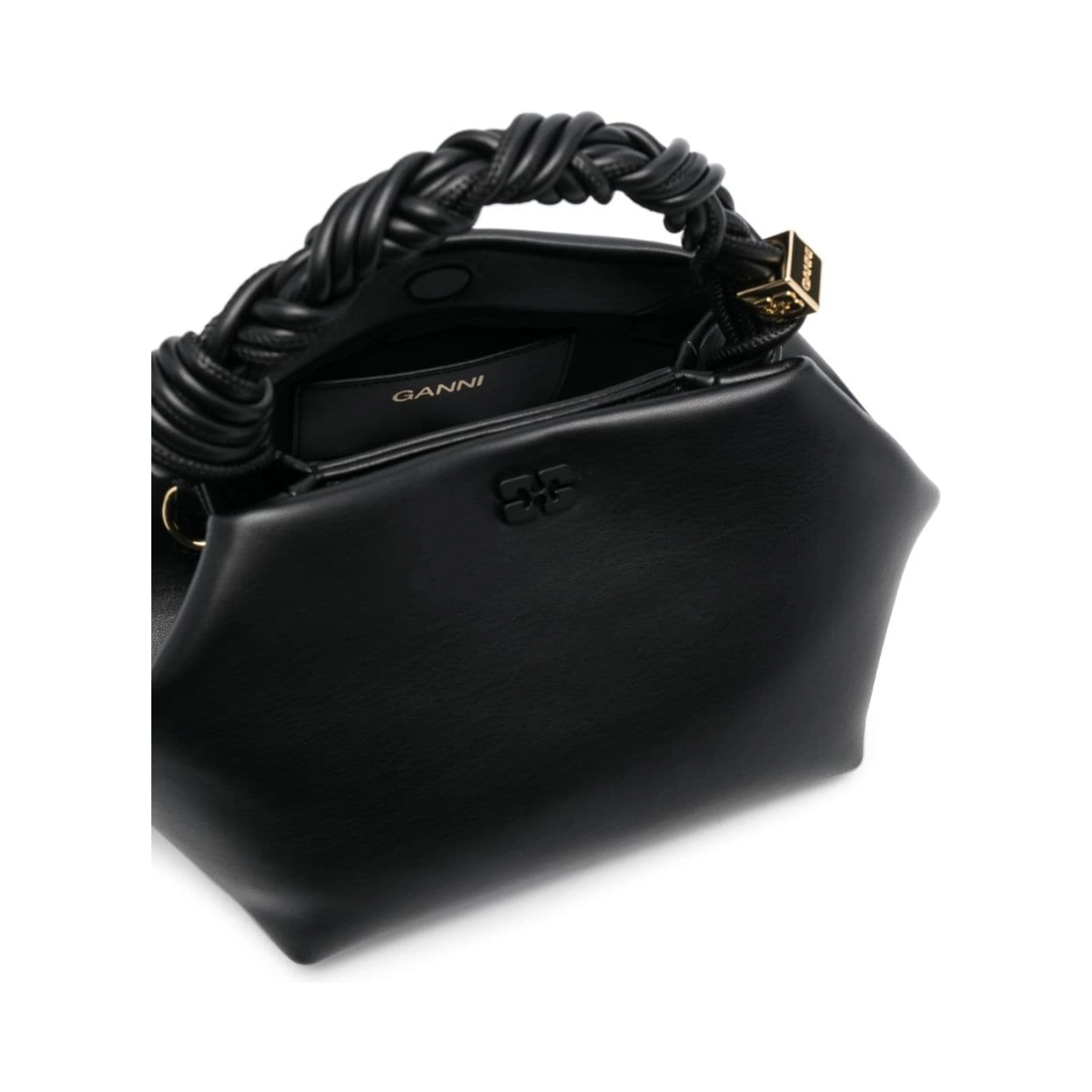 Handbag Ganni Bou with Butterfly Logo and Black Leather Woven Handle for Women