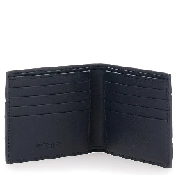 Blue Bi-Fold Wallet with Intreccio Motif and Embossed Logo Lettering Inside in Leather for Men