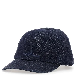 Blue Baseball Cap with logo lettering on the front in denim for men