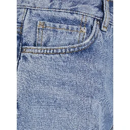 Light Blue Knee-Length Shorts with Logo Patch on the Back and Faded Effect in Denim for Women