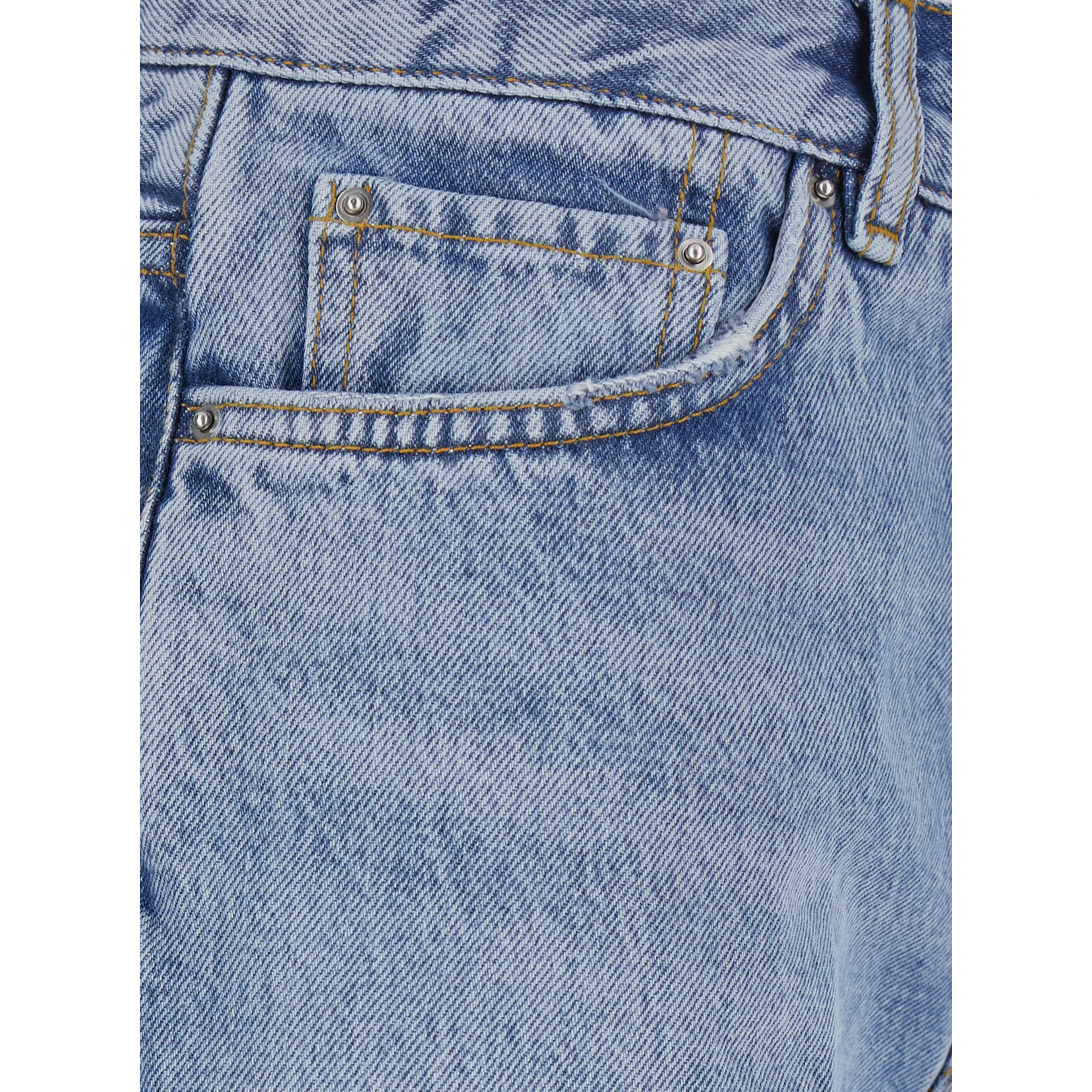 Light Blue Knee-Length Shorts with Logo Patch on the Back and Faded Effect in Denim for Women