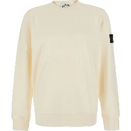 white Crewneck sweatshirt with logo patch on the sleeve in cotton for men