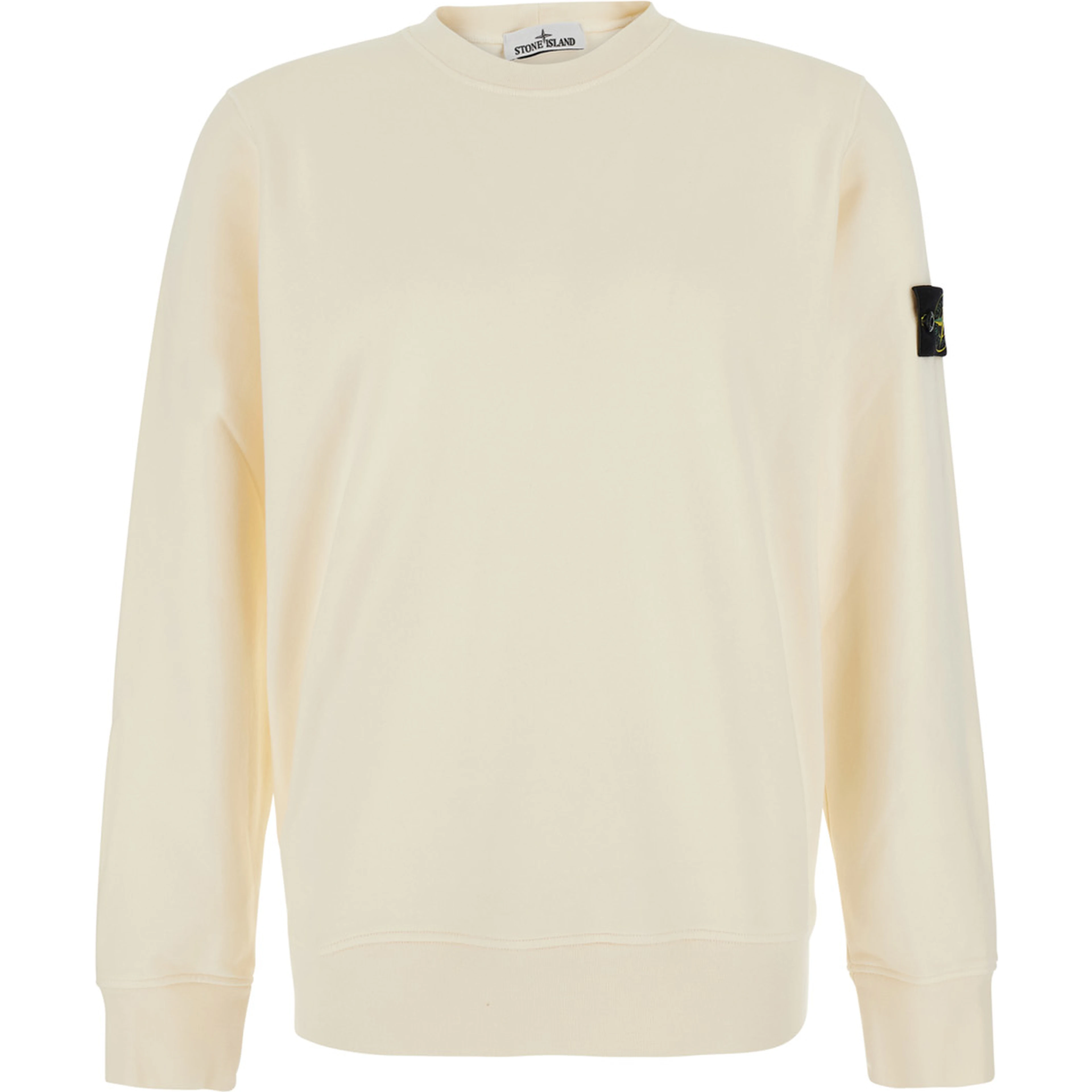 white Crewneck sweatshirt with logo patch on the sleeve in cotton for men