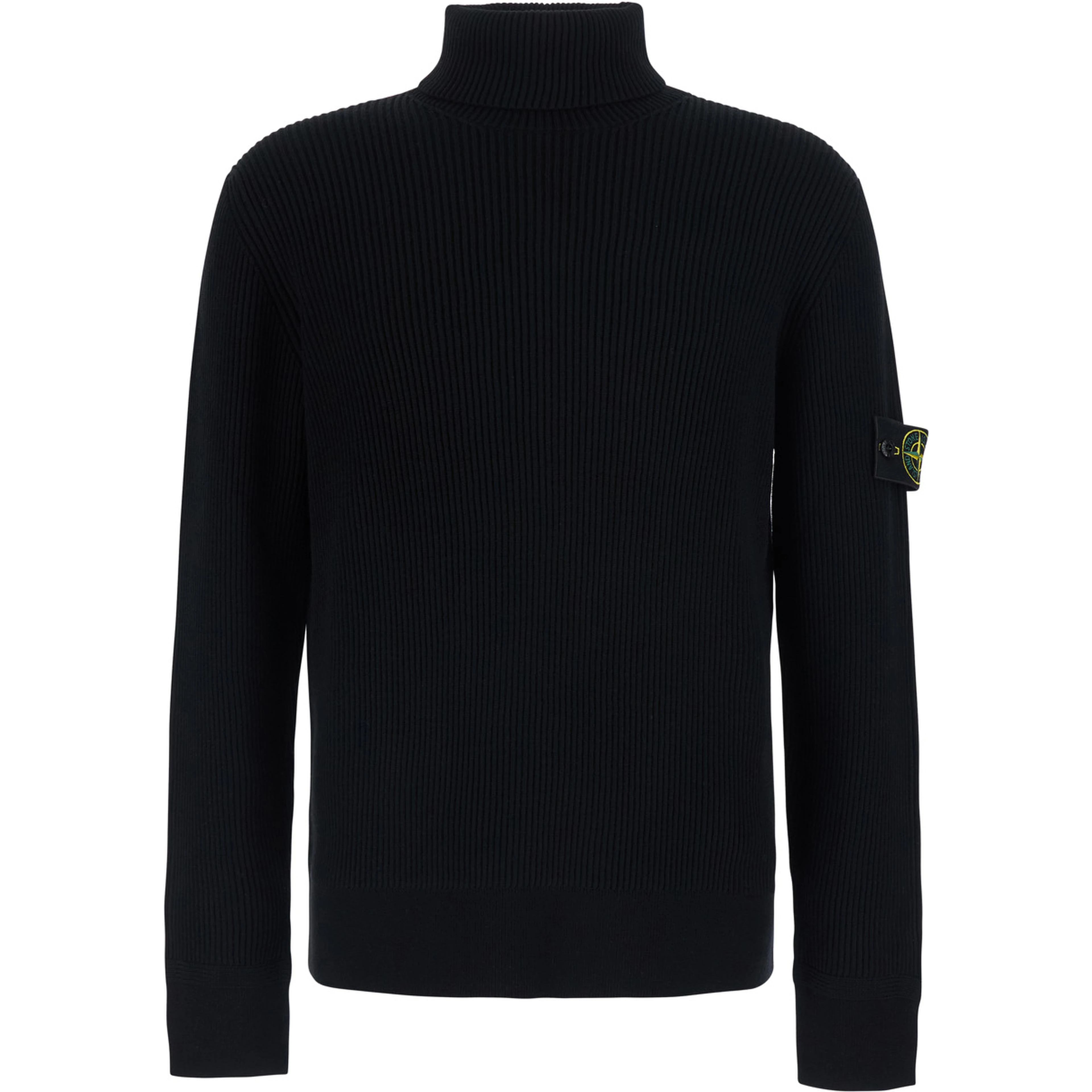 Black Sweater with high collar and logo patch on the sleeve in Men