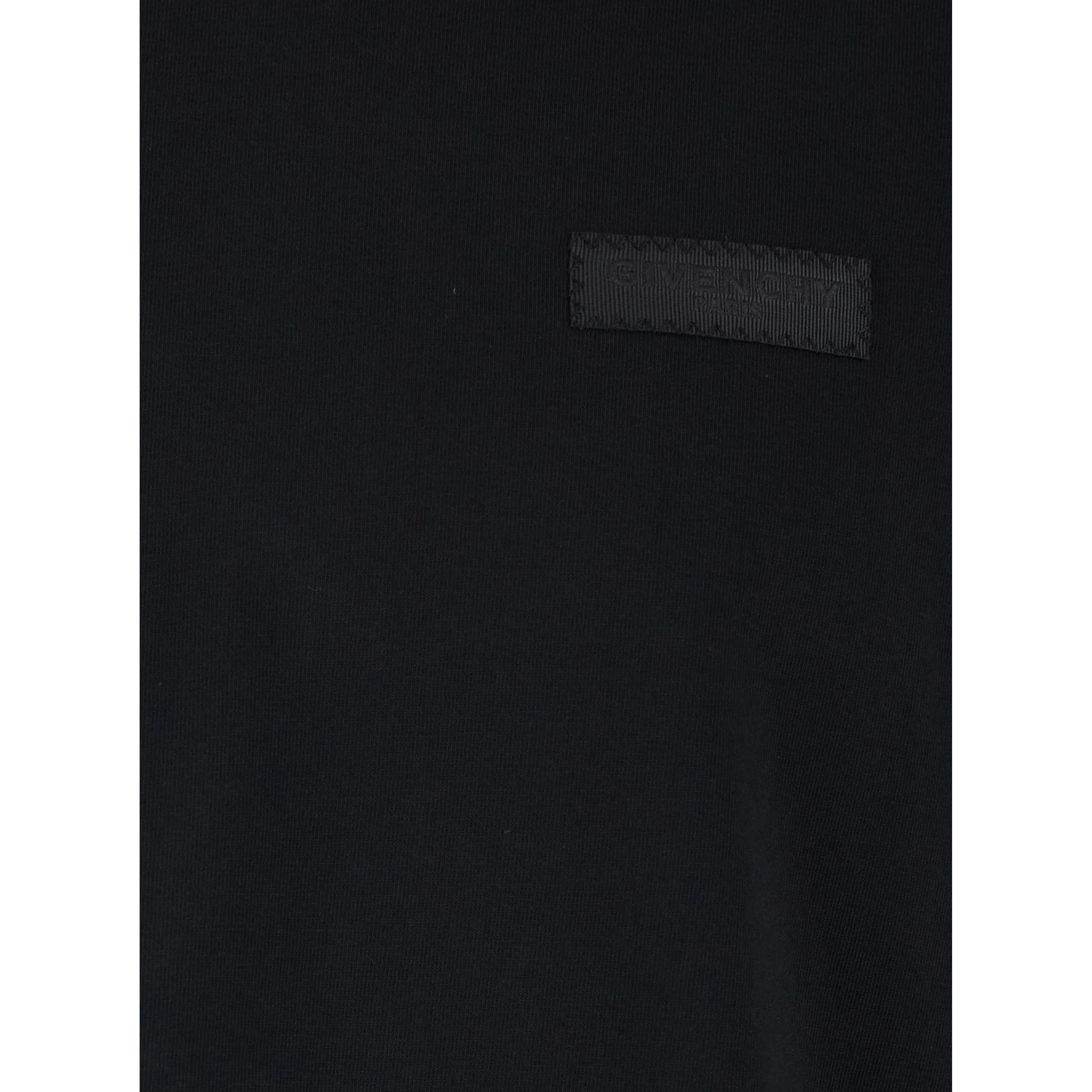 T-Shirt with Logo Patch on Chest in Black Cotton Men