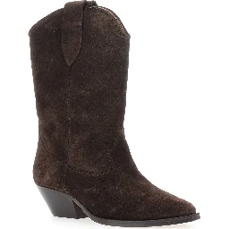 Brown Suede Low Block Heel Ankle Boots Duerto for Women