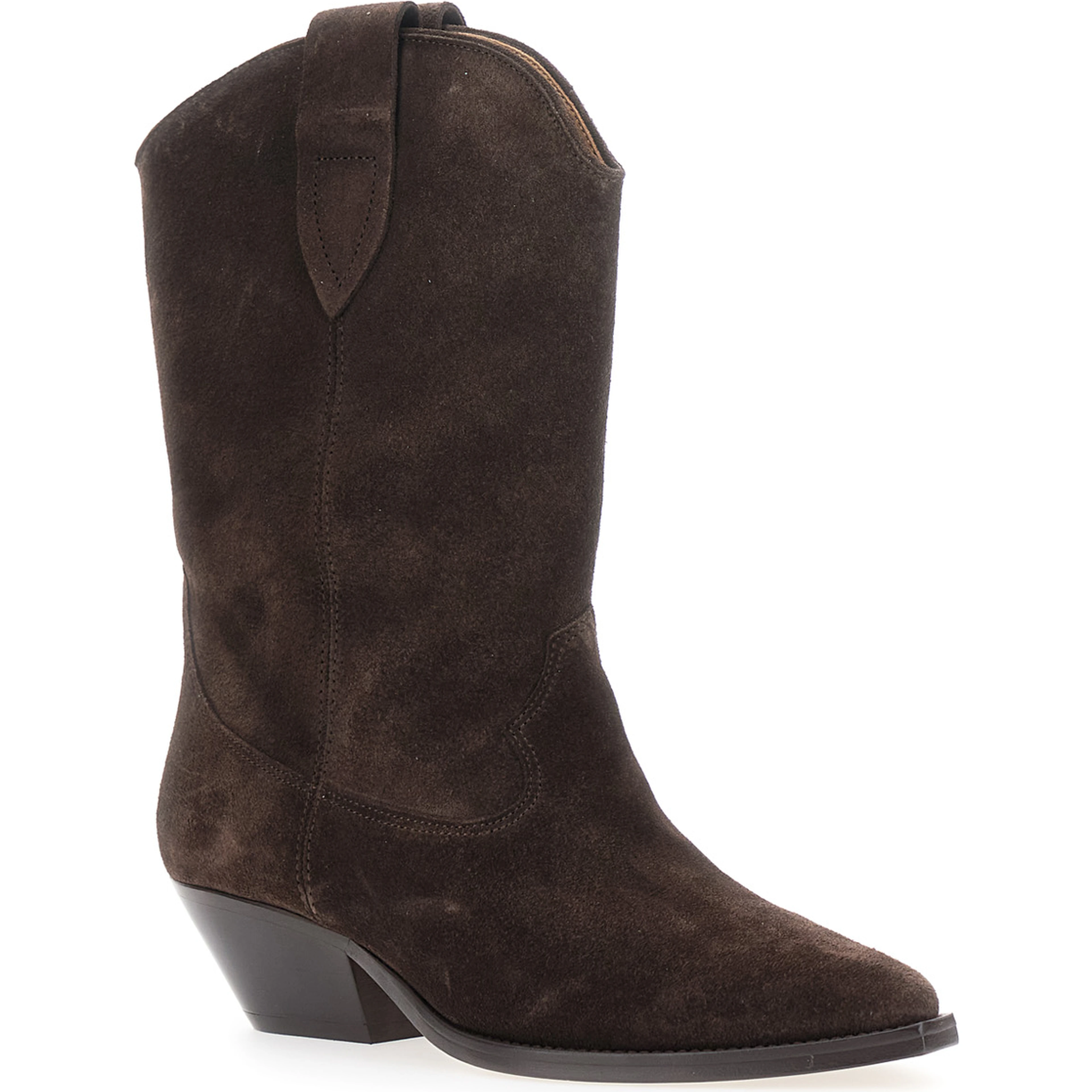 Brown Suede Low Block Heel Ankle Boots Duerto for Women