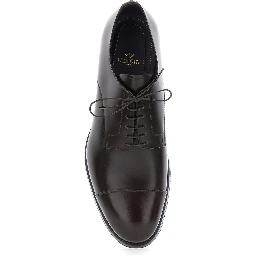 Brown Lace-up shoes with almond toe and front lace-up closure in smooth leather for men
