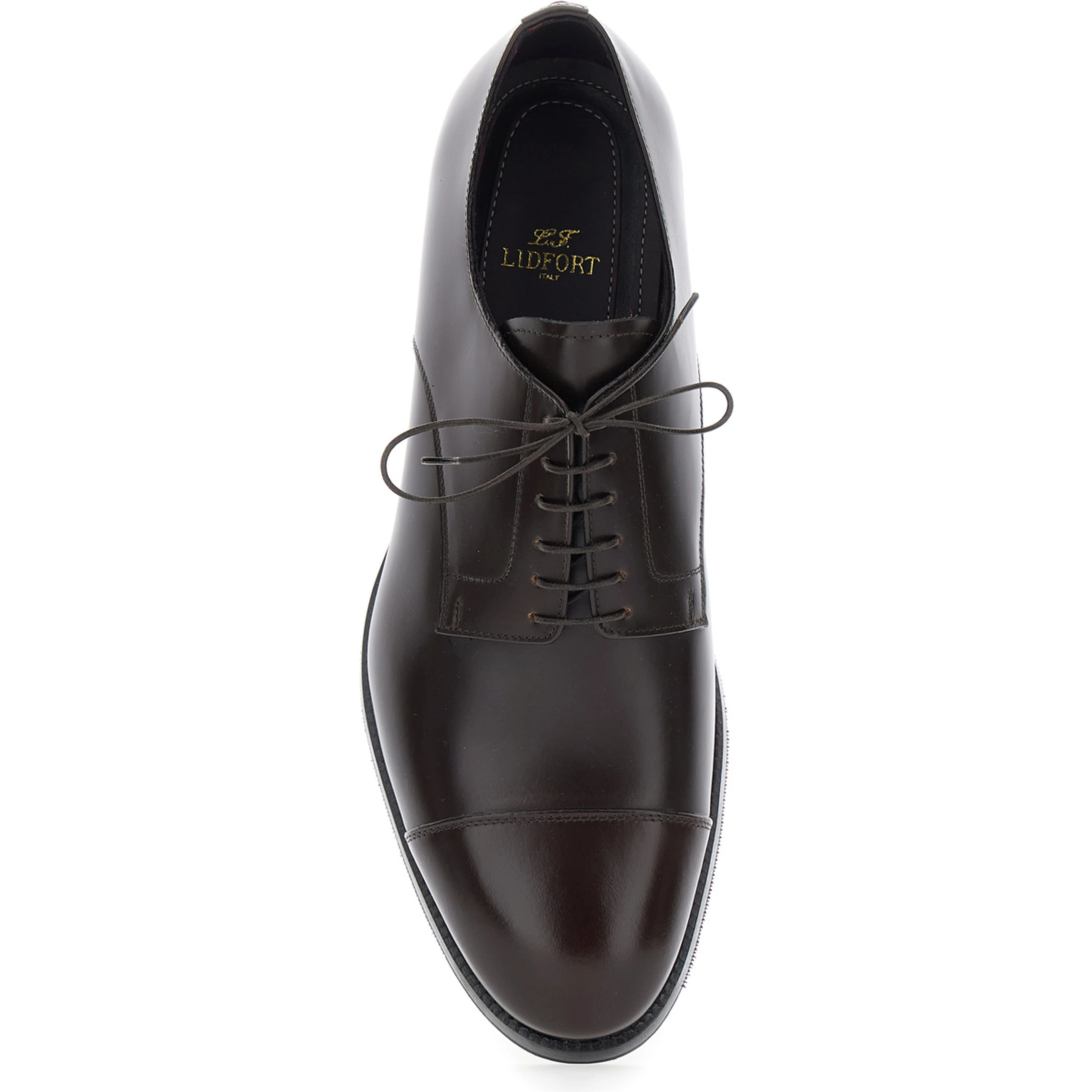 Brown Lace-up shoes with almond toe and front lace-up closure in smooth leather for men