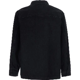 Black Shirt with classic collar and Cassandre embroidery on the front in cotton for men