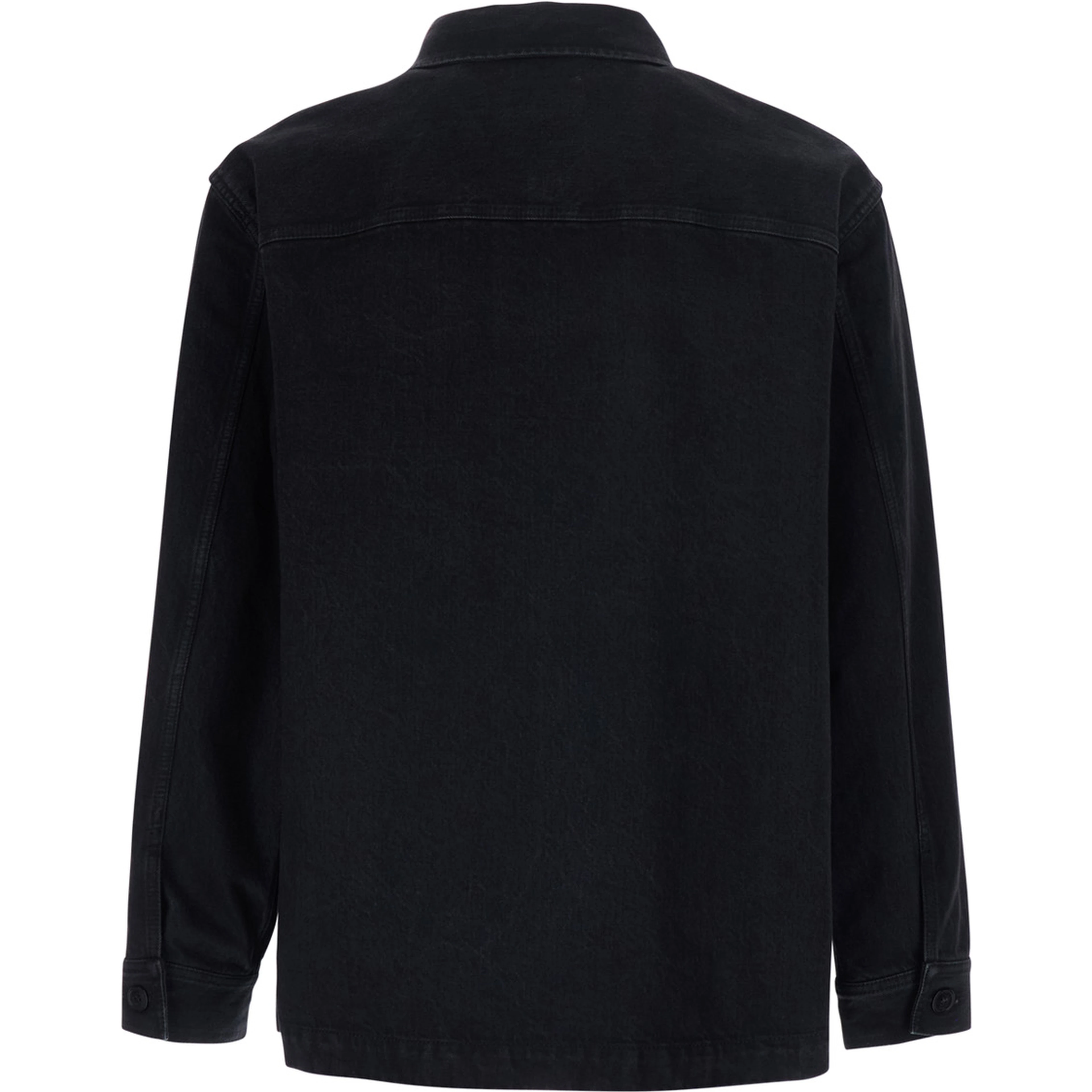 Black Shirt with classic collar and Cassandre embroidery on the front in cotton for men