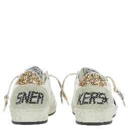 Sneaker Ballstar Low Top with Star Patch with Glitter and Glitter Heel and Logo Lettering in White Leather Women