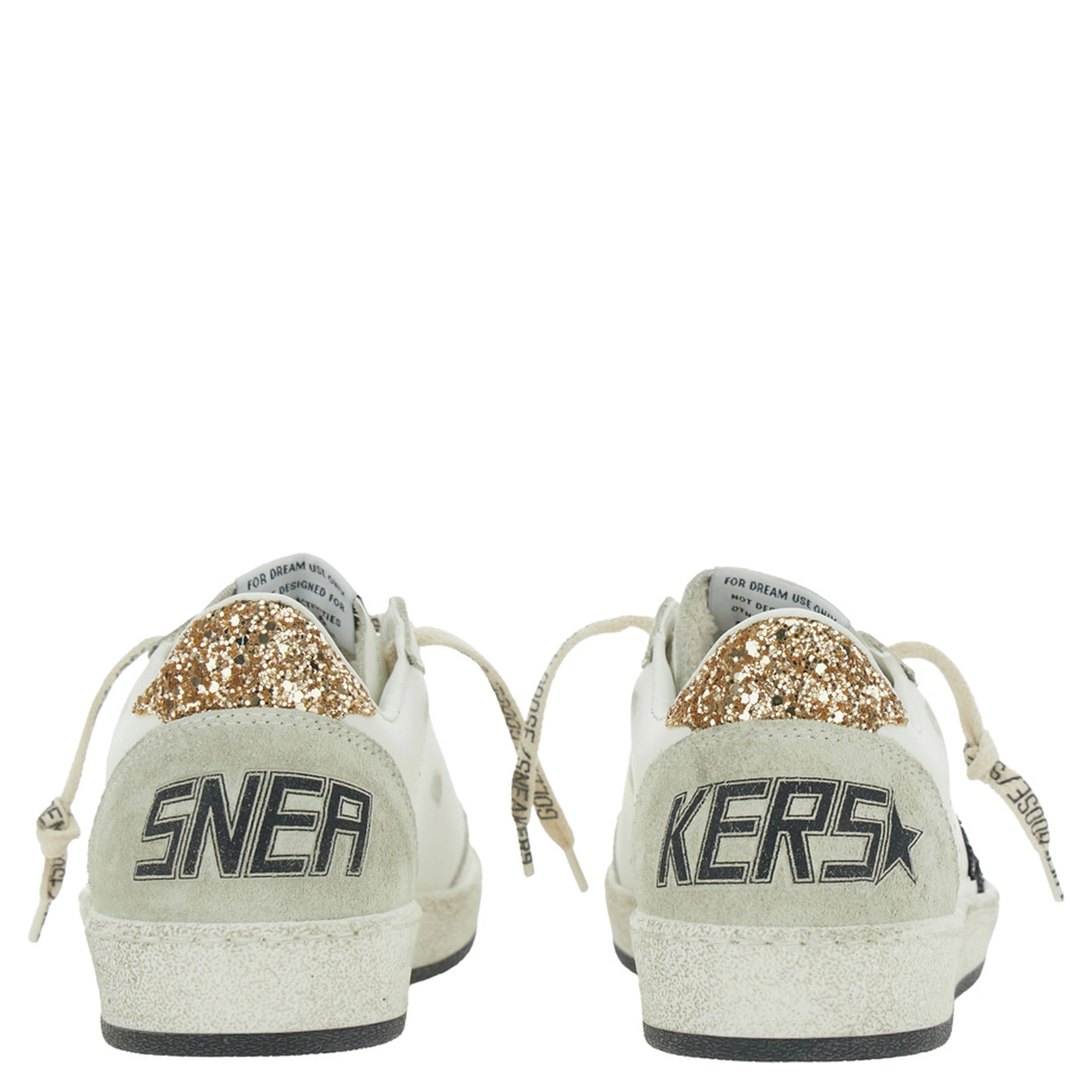 Sneaker Ballstar Low Top with Star Patch with Glitter and Glitter Heel and Logo Lettering in White Leather Women