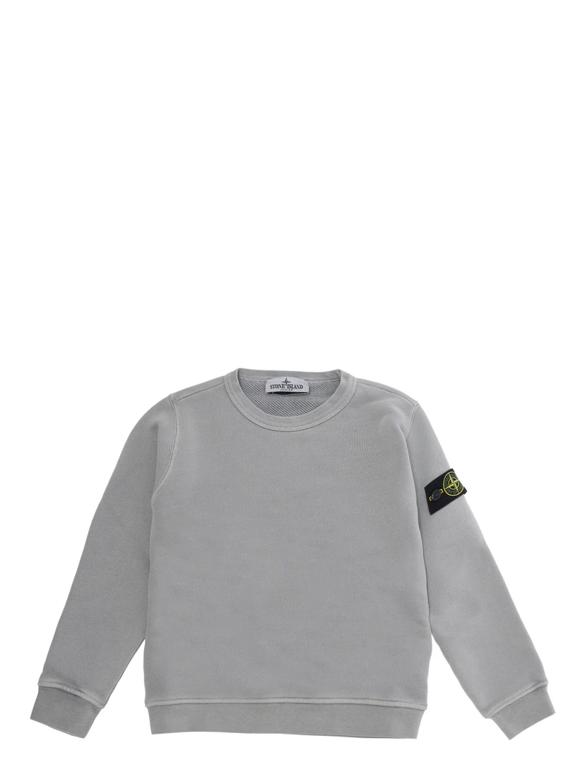 Grey Hoodie with logo patch on the sleeve in cotton for Boy