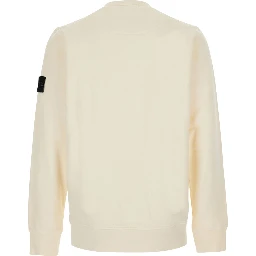 white Crewneck sweatshirt with logo patch on the sleeve in cotton for men