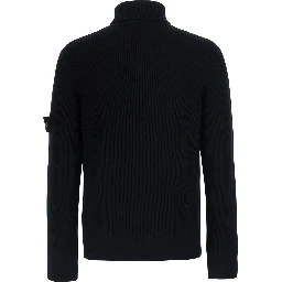 Black Sweater with high collar and logo patch on the sleeve in Men